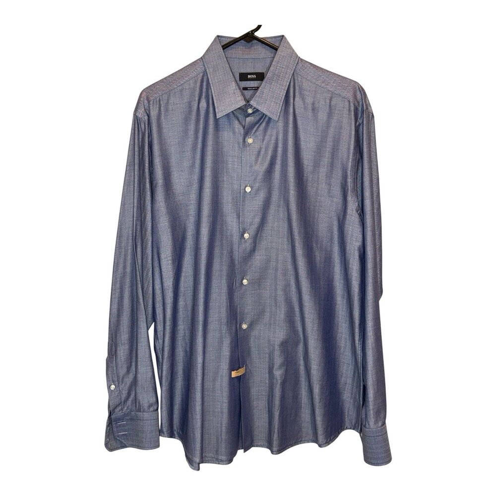 BOSS Blue Long Sleeve Button Down Dress Shirt Mens Size 43 /17